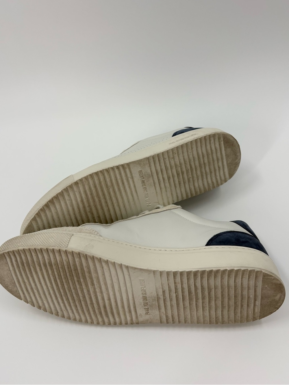 P448 Soho White & Navy Leather Suede Low Top Sneakers Size 44 - Picture 8 of 10